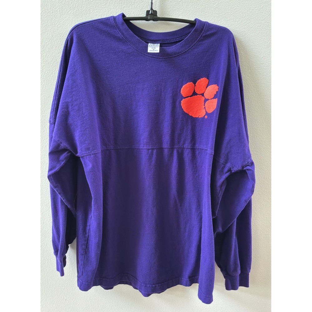 Venley Clemson Tigers Spirit Jersey Purple Long Sleeve Puff Print Shirt Womens M